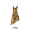 2025 Spring Women's European & American Double-Layer Ruffle Chiffon Cowl Neck Spaghetti Strap Dress