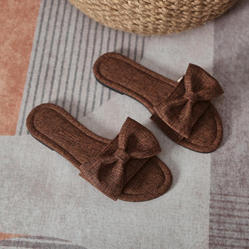 Fashion Butterfly Knot Flat Bottom Leisure Slippers for Women Solid Round Head Open Toe Soft Soles Summer Slides Summer Women's Shoes