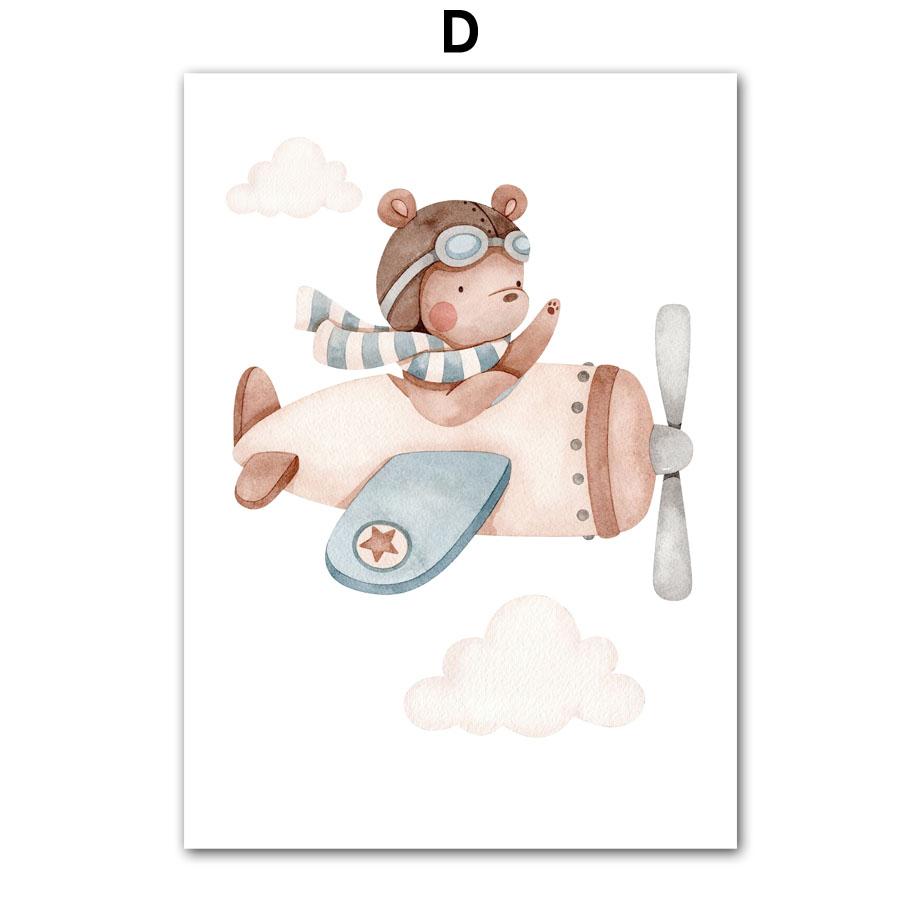 Flugzeug Bär Ballon Regenbogen Traum Zitate Nordische Poster Drucke Leinwandmalerei Cartoon Wandkunst Bilder Für Kinderzimmer Dekor