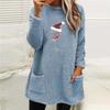 Women's Christmas Red Wine Glass Print Plush Hoodie with Pockets - Round Neck, Long Sleeve, Loose Fit (2024)