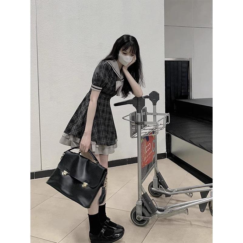 College Style Dress Summer New Women's Internet Celebrity Navy Collar Hong Kong Flavor Retro Chic Sweet and Spicy Fried Street Skirt