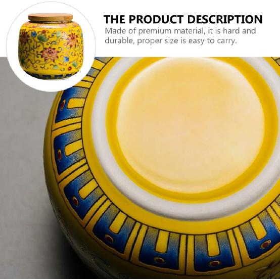 Ceramic Tea Canister with Airtight Wood Lid Vintage Chinese Style Tea Storage Jars Traditional Tea Tins Cans Tea 230ML for Kitchen Spice Tea Coffee