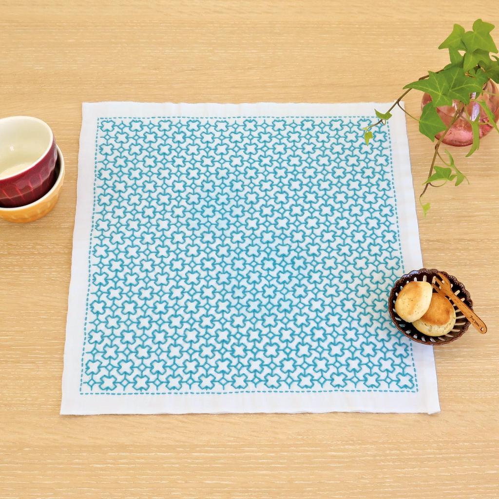 Olympus Sashiko Kit embroidery flower - Single-stitch dishcloth, cross-stitch design, SK-316