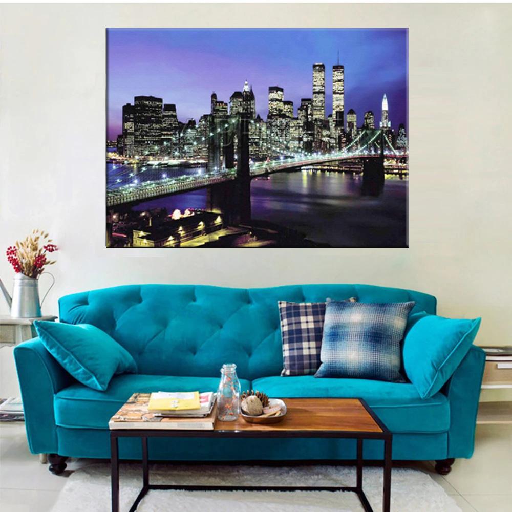 5D DIY Diamond Painting Night View of The City Cross Stitch Kit Mosaic Diamond Embroidery Rose Full Round/Square Drill Home Decoration