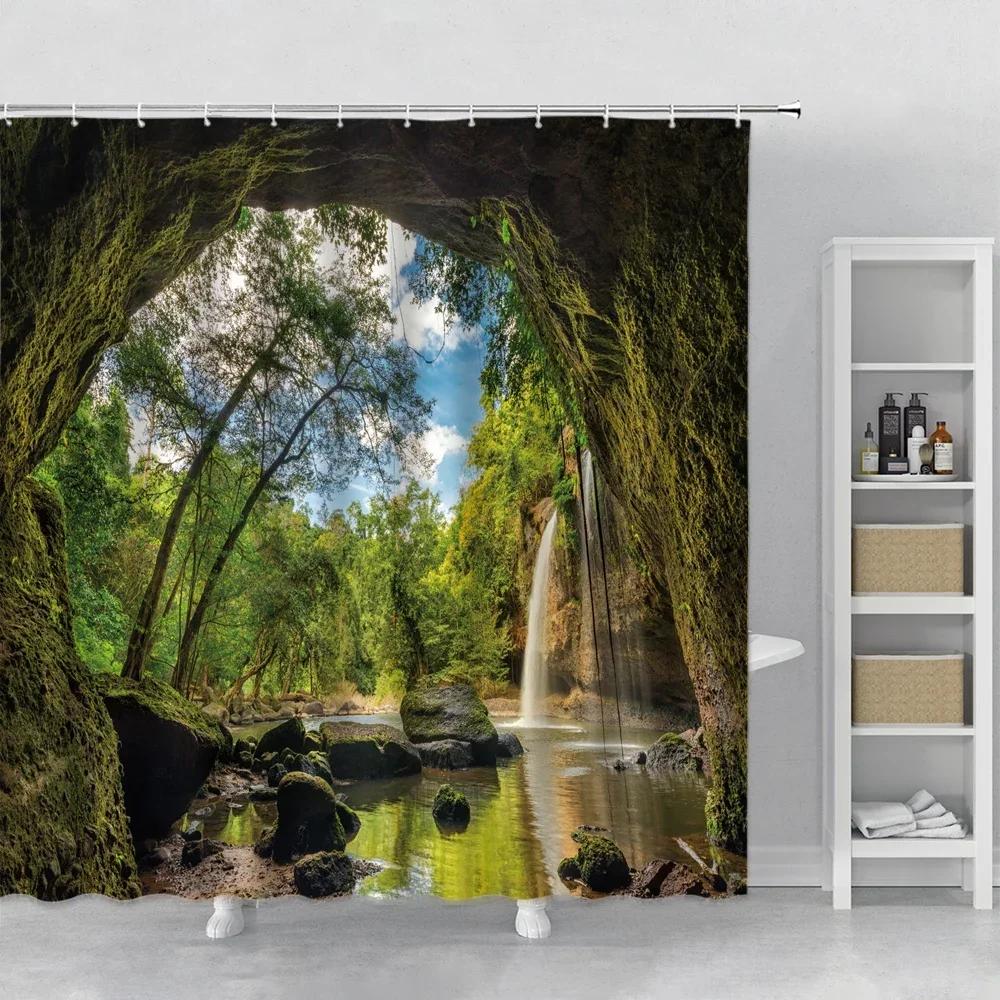 Asian Shower Curtains Sets Natural Cherry Flowers Trees Chinese Japanese Ink Painting Curtain For Bathroom Sakura Fabric Decor