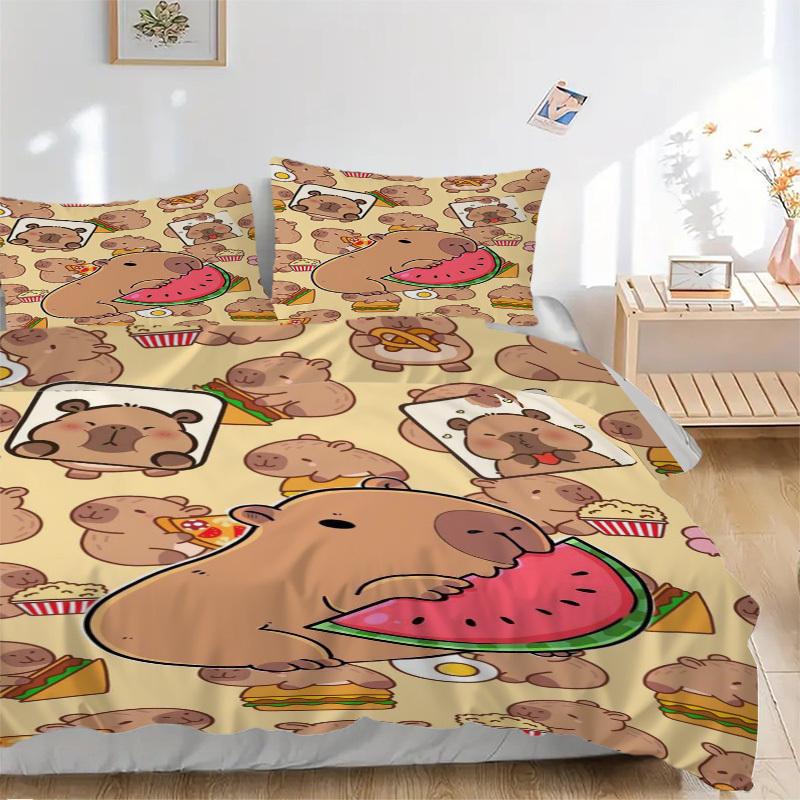 Conjunto de Roupa de Cama de Urso Cartoon Anime - Inclui Uma Capa de Edredom e Duas Fronhas (Sem núcleo) - Perfeito para Decoração de Quarto e Quarto de Hóspedes