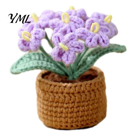 Handmade Knitted Potted Plant Crocheted Flower Plant, Artificial Yarn Ornament, Vibrant Multi-color Cute Desk Ornament for Office Desktop Car
