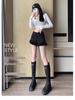 Black Raw Edge High Waist A-Line Slimming Shorts for Women - Autumn/Winter 2024 Fashion