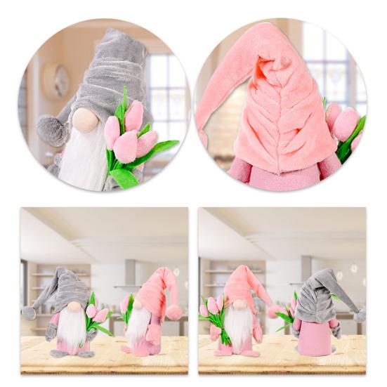 Gnome Doll Cute Long White Beard Fabric Tulip Bouquet Classic Swedish Faceless Doll Decor for Mother's Day