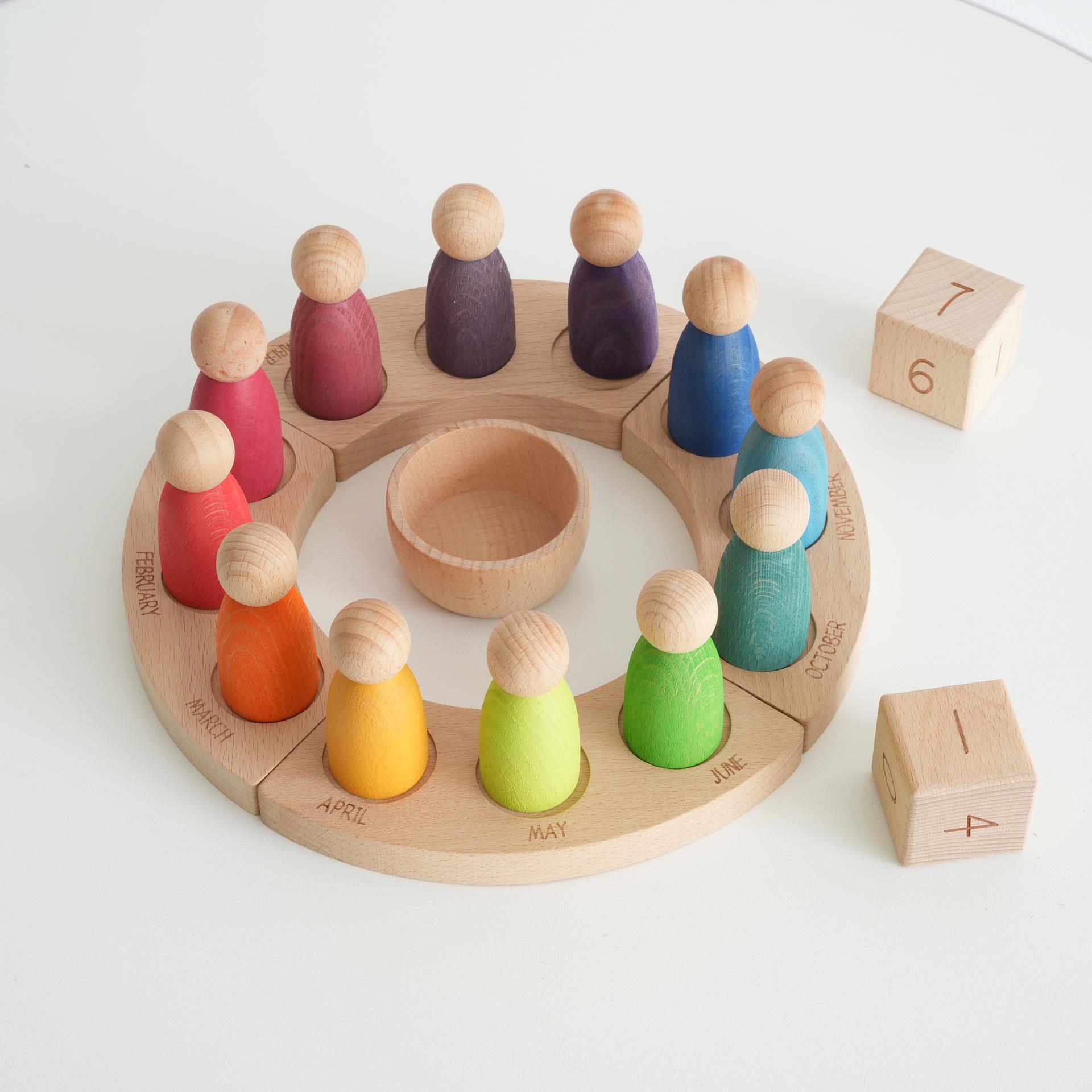 Dyeing Beech Wood Calendar & Play House Ornaments for Kindergarten Educational Building Blocks