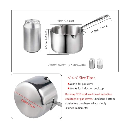 IMEEA Rondel, Garnek do sosów, Stal nierdzewna 18-10, Kompatybilny z indukcją, 450 ml, Mini rondel, Srebrny