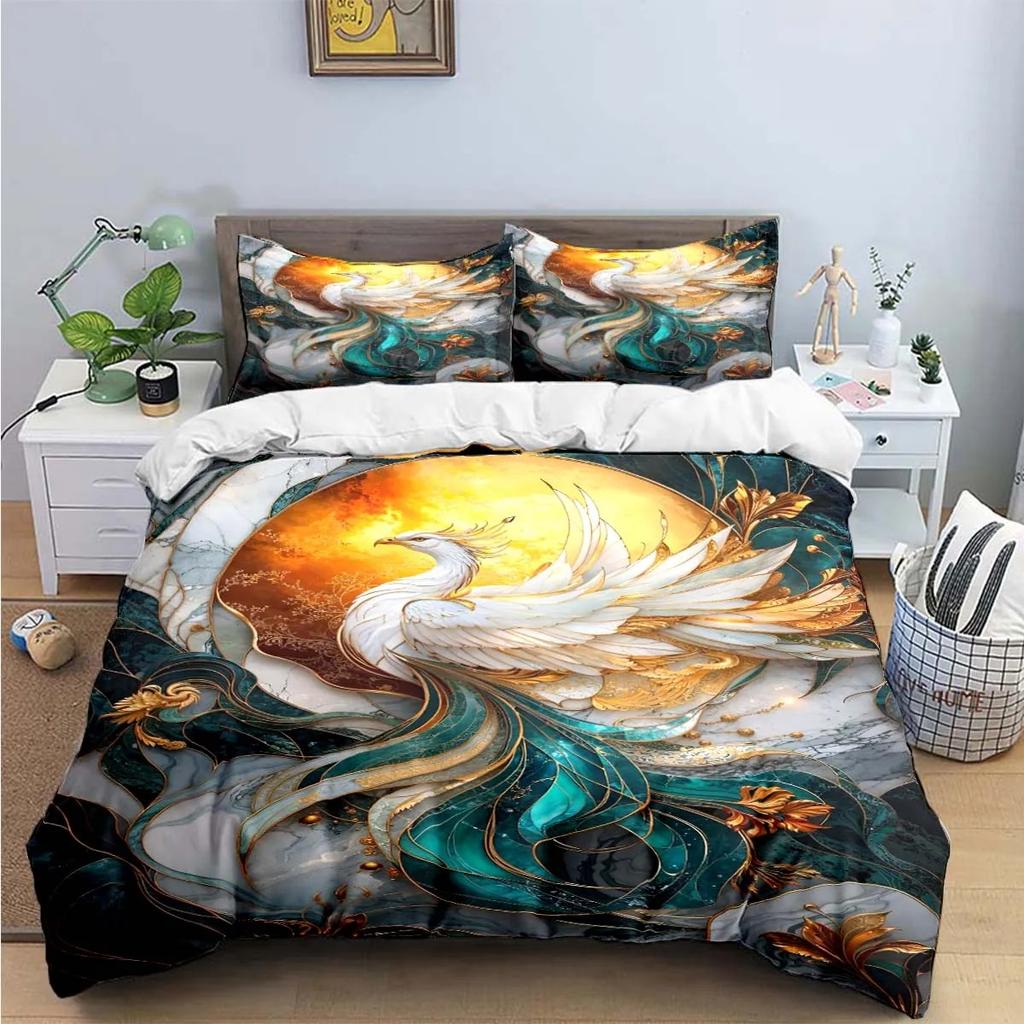Fashion Popular Mythical Beast Phoenix Print Beding Sets Bed Suplies Set Soft Duvet Cover Bed Warm Comforter Set Beding Set High-End Premium Gift