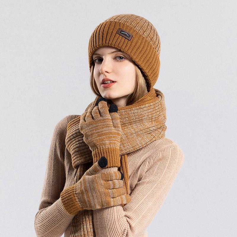 Acrylic Knit Hat Scarf Gloves Set With Windproof Warmth For Outdoor Winter Men And Women