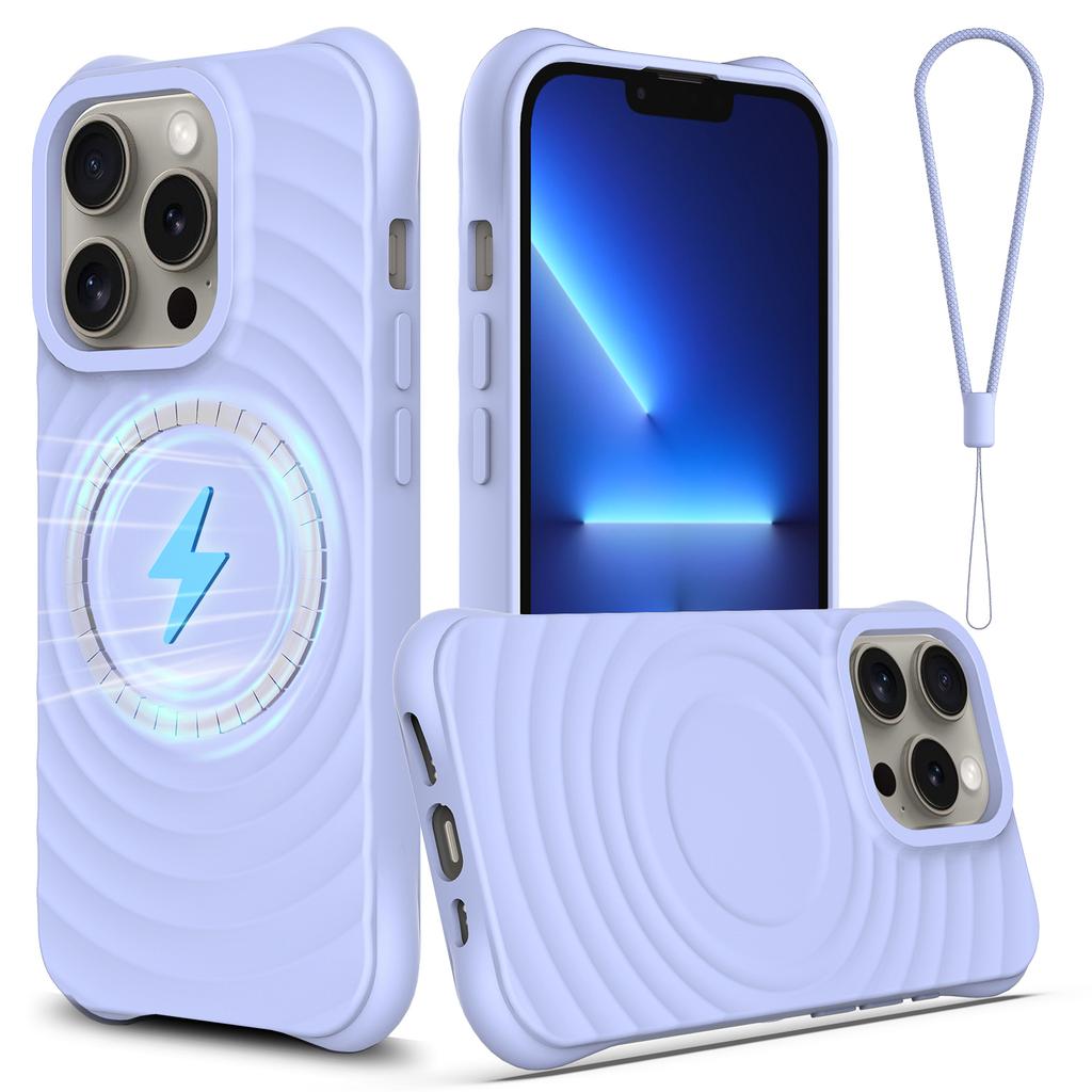 For iPhone 13 Pro Max Magnetic Case Textured Liquid Silicone Phone Case with Strap