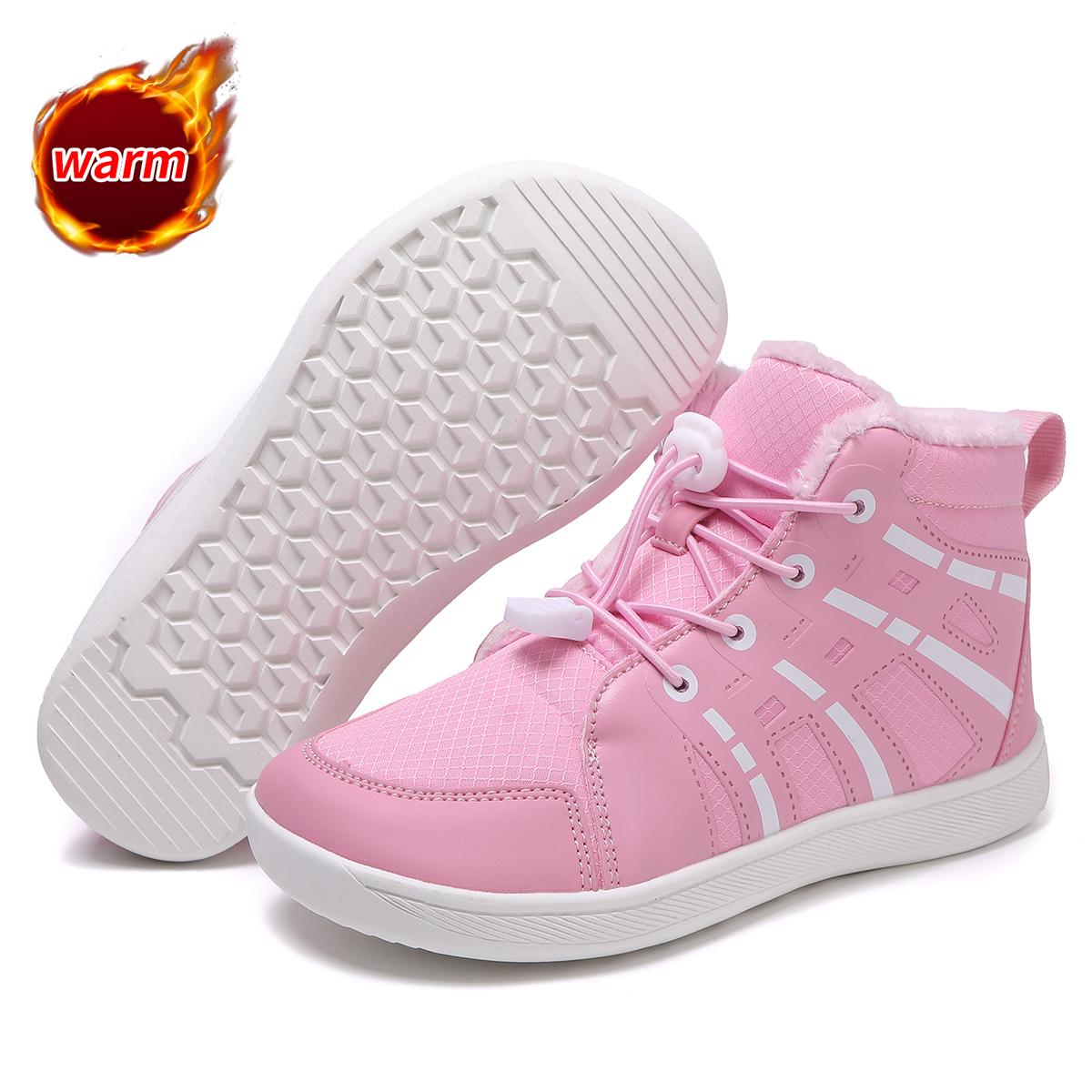 

Wide Toe Kids Snow Boots Plush Cotton Shoes Boys Girls High-top Boots Winter Outdoor Walking Shoes Warm Casual Shoes 38 розовый