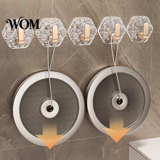 Home Organization Hooks Acrylic Adhesive Hooks, Hexagonal Wave Shape, No Drilling Easy Clear Wall Installation Hook, Modern Style for Bathroom Kitchen