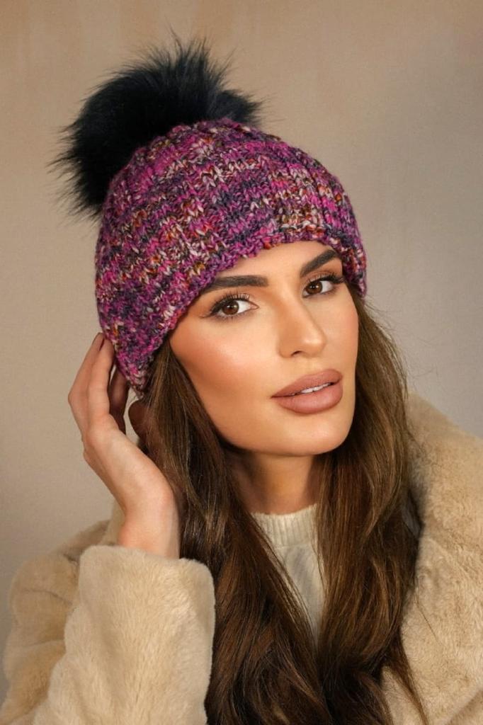 Winter Hat with Eco Pompom In Fuchsia Kamea-Pavone