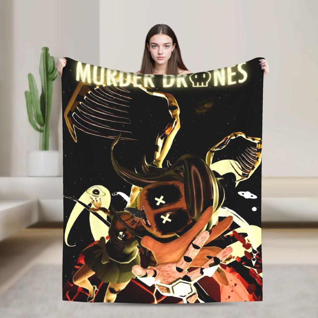 Murder Drones Game Knitted Blanket Fleece Uzi Doorman Horror Super Warm Throw Blankets for Home Couch Bedspread