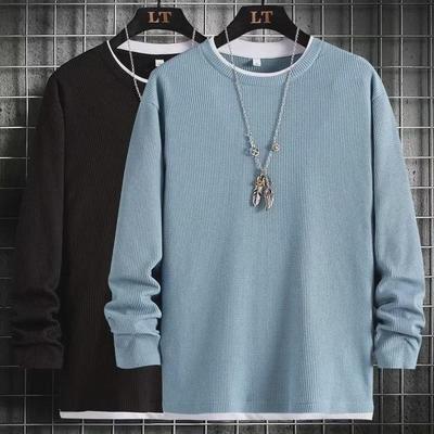 Men's Waffle Knit Two-Piece Look Long-Sleeve Sweatshirt – Casual Spring/Autumn Outerwear or Innerwear Top