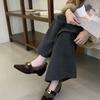 Korean version of pointed suede metal buckle with Mary Jane shoes women's autumn and winter fluffy light mouth single shoes