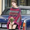Vitange  Ethnic Pullover Sweater Coat Women Autumn Color Block Striped Loose Knit Sweater Fringed Hem Shawl Top
