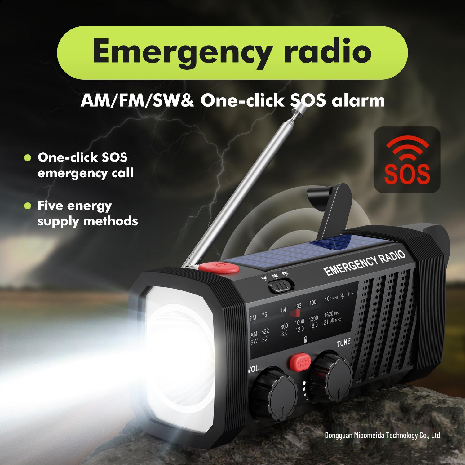 

Hand-Crank Emergency Power Generator Radio & Solar Flashlight: Multi-functional Outdoor Charger with Multi-band Features. чорний