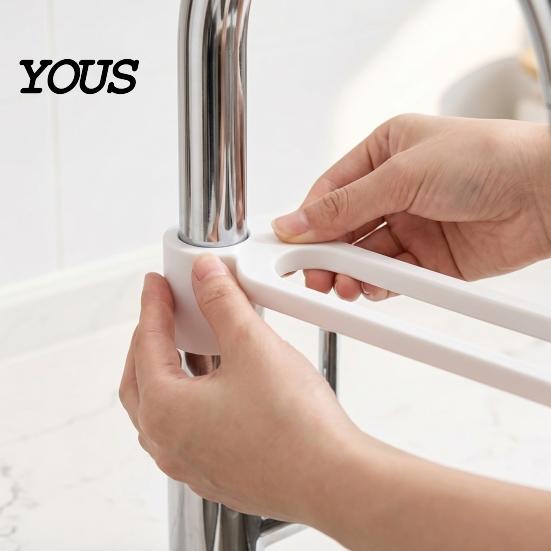 Kitchen Faucet Sponge Holder Rag Holder, Space Saving Double Rod Hanger, Durable PLA Drainage Rack for Sponges Adjustable Snap on Drying Towels