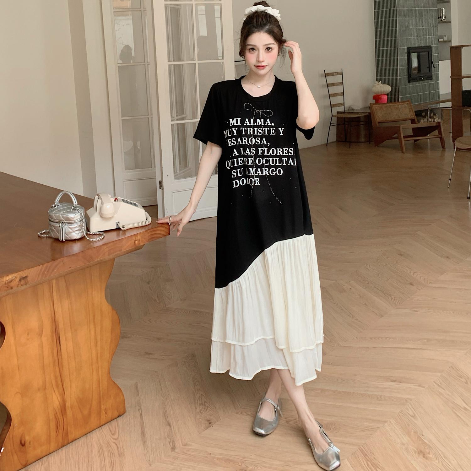 

Dimanaf 2025 Летнее платье больших размеров для женщин, свободное, с винтажным принтом, повседневное, базовое, большого размера, сшитое, длинное платье 3XL чёрный