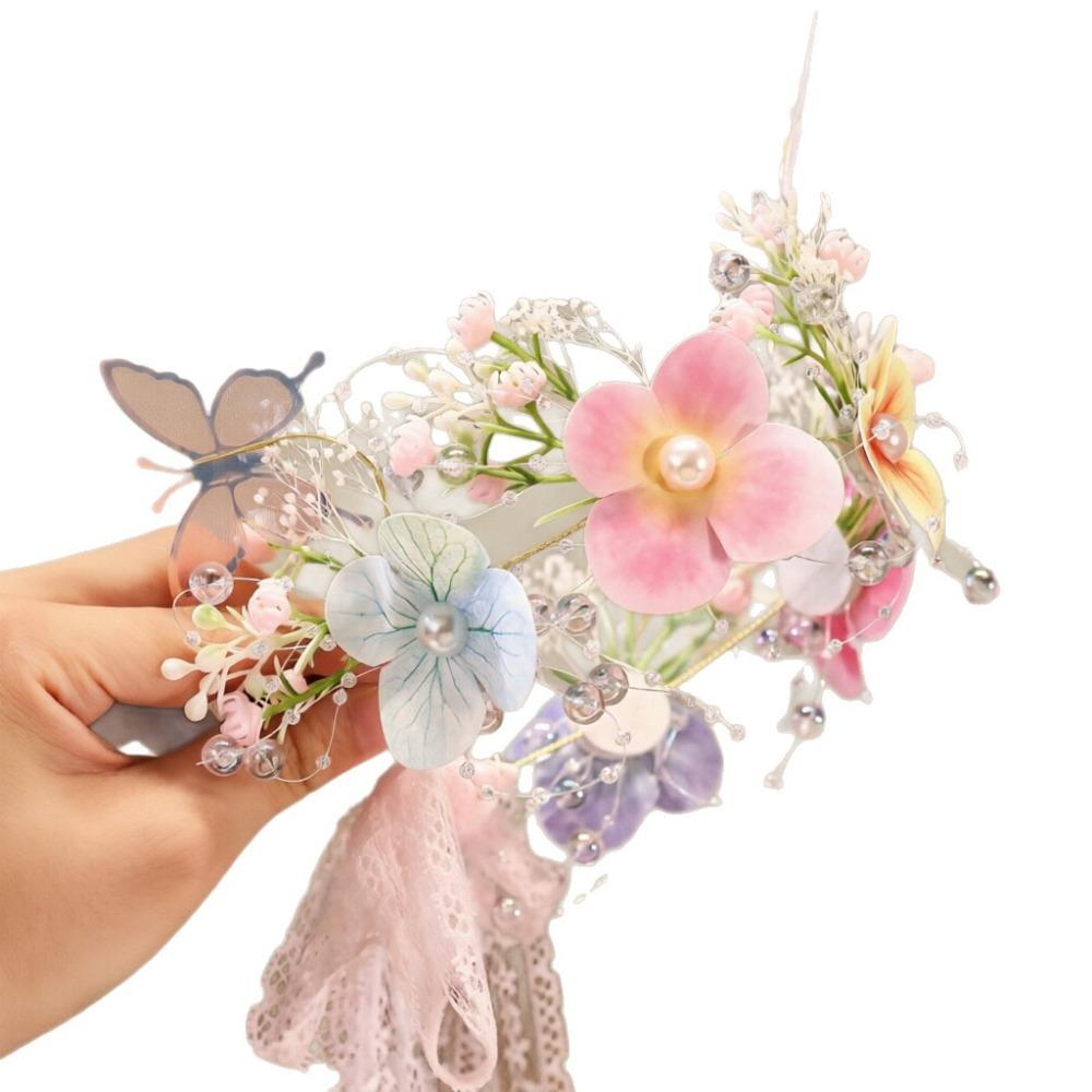 Lace Bow Flower Butterfly Headband Rhinestone Decor Lolita Headband Elegant Pearl Headband Kids