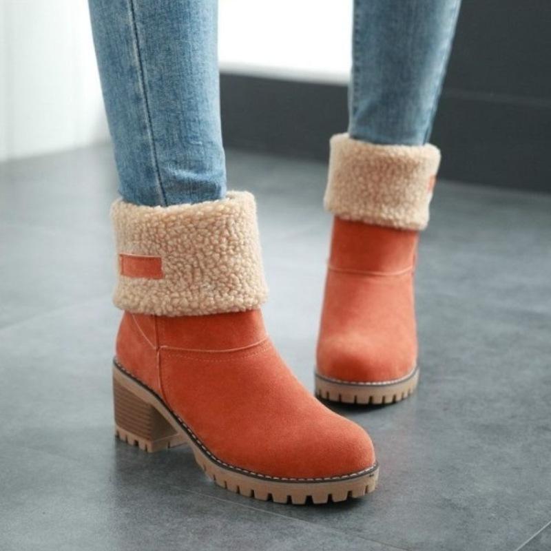 Winter-Schneestiefel für Damen in Übergröße - Klobiger Absatz, Dicke Sohle, Lammwollfutter, Auf Lager