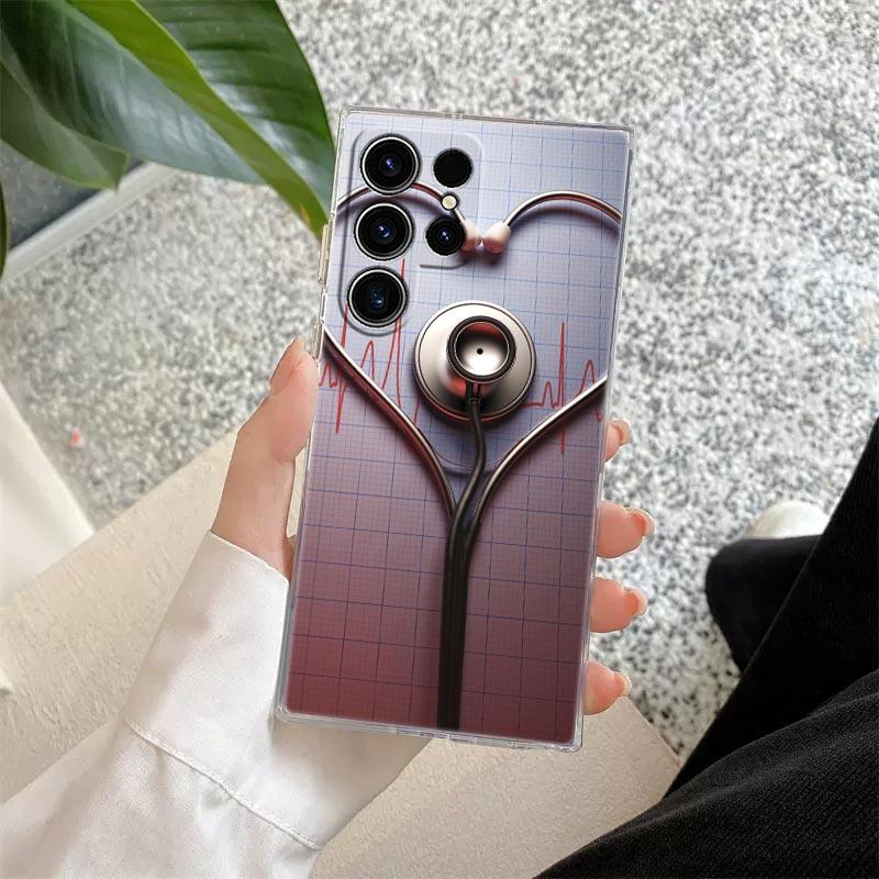 Nurse Medical Medicine Health Heart Stethoscope Clear Case For Samsung Galaxy S26 S25 S24 S23 Ultra S20 S21 FE S22 Plus 5G Cover
