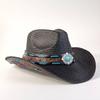 Sombrero de paja estilo western para hombre con hebilla decorativa turquesa sombrero de sol de ala ancha sombrero de vaquero de playa de verano para mujer