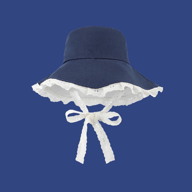Korean Style Sweet Lace Splicing Large Brim Fishing Cap Women's Spring Summer Fresh Outdoor Sunshade Hat Mountaineering Hat