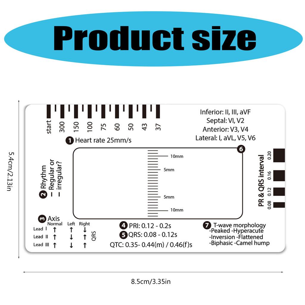 Professional ECG 7 Step Ruler Card Portable Pocket ECG Interpretation Guide Card For Accurate ECG/EKG Interpretation