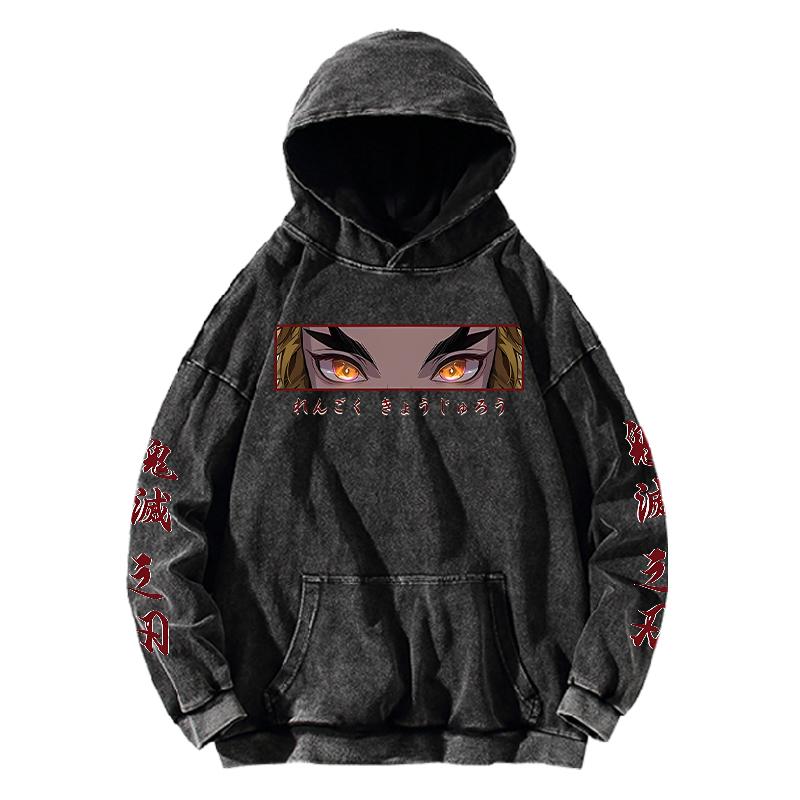 Rengoku Kyoujurou Printed Hoodie Demon Slayer Sweatshirt Men Women Clothing Long Sleeve Streetwear Washed Cotton Hooded Pullover