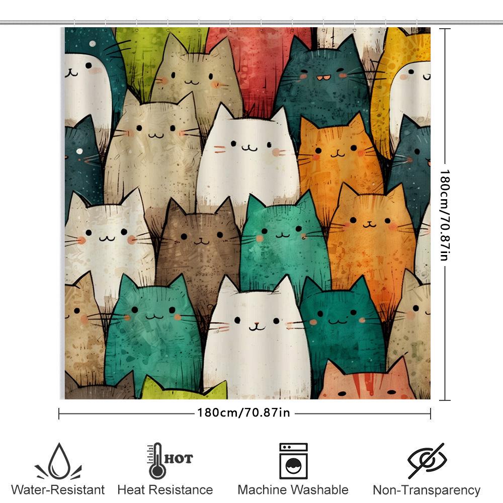 Adorable Cat Shower Curtain Multi-Colored Cartoon Cats Bathing Room Decor Waterproof Fabric 3D Printing Shower Curtains For Home