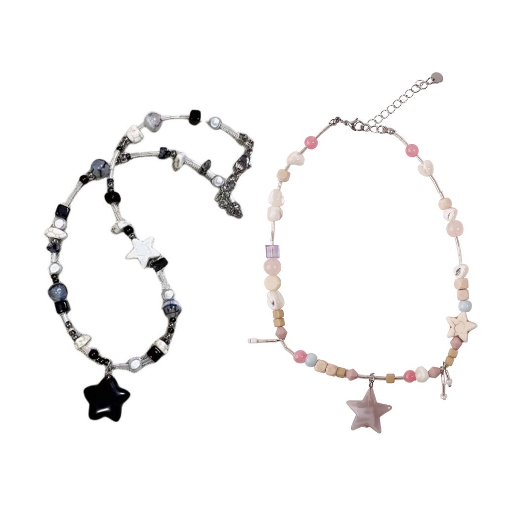 Y2K Choker Fashion Jewelry Star Pendant Beaded Necklace Resin Neck Jewelry Exquisite Accessory for Party Daily Wear