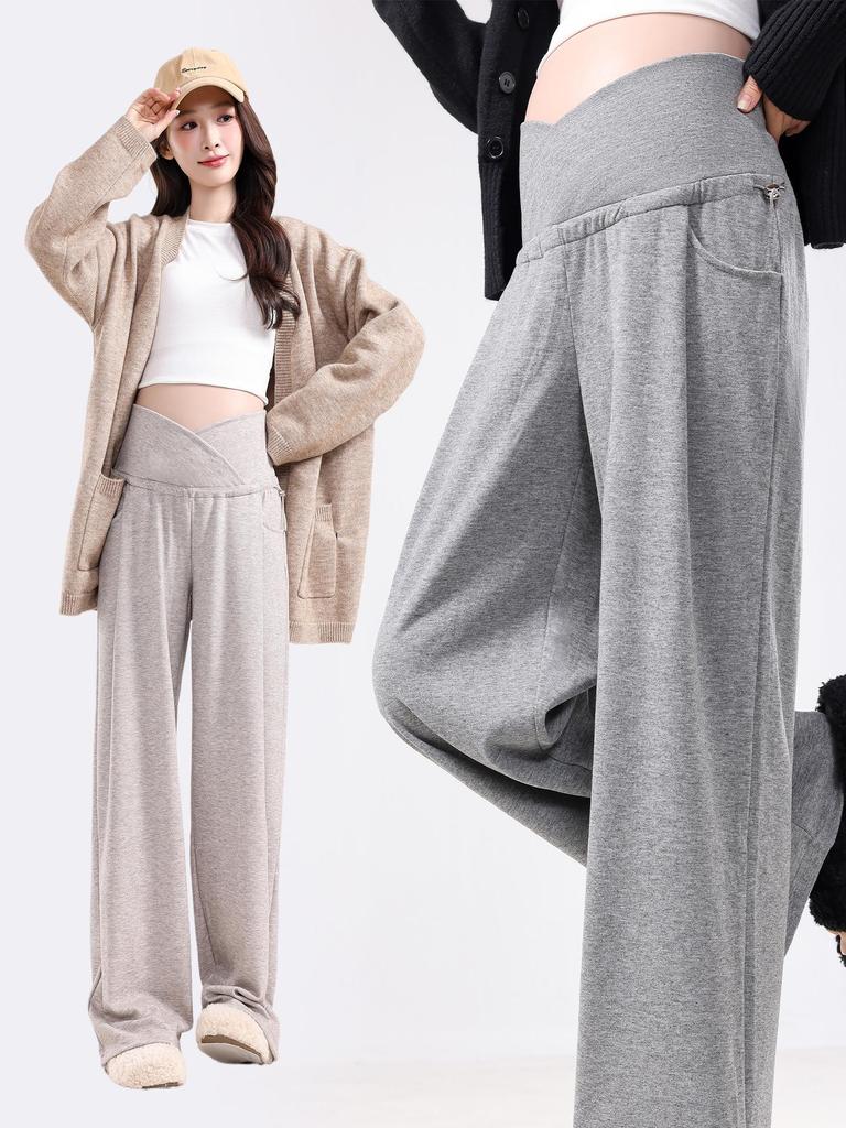 Loose Low Waist Maternity Pants - Wide Leg, Lightweight for Spring/Autumn, Plus Velvet for Winter