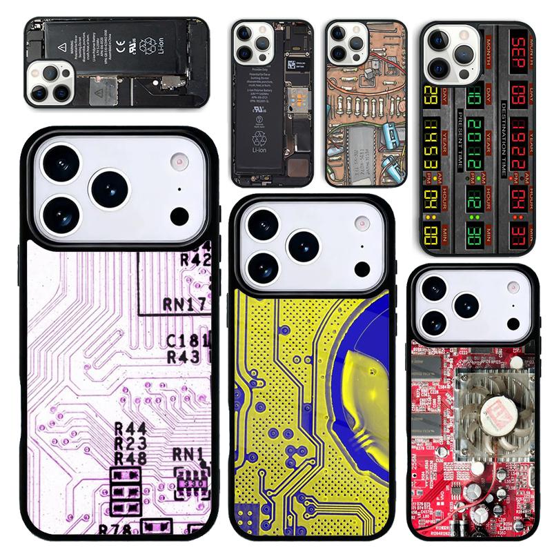 Capa Case for iPhone 17 Air 16 Pro Max 15 Plus 11 13 Mini 14 12 Back Phone Cover Inside Circuits Design Cool Fun