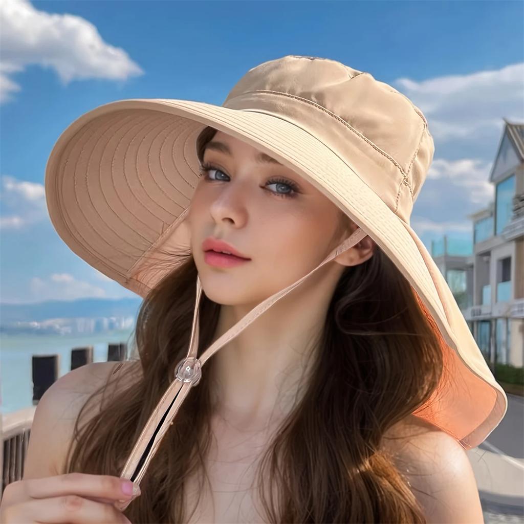 Women's Lightweight Breathable Sun Hat - Adjustable Drawstring Ponytail Hole Design, Wide Brim Four Seasons Outdoor Beach Holida