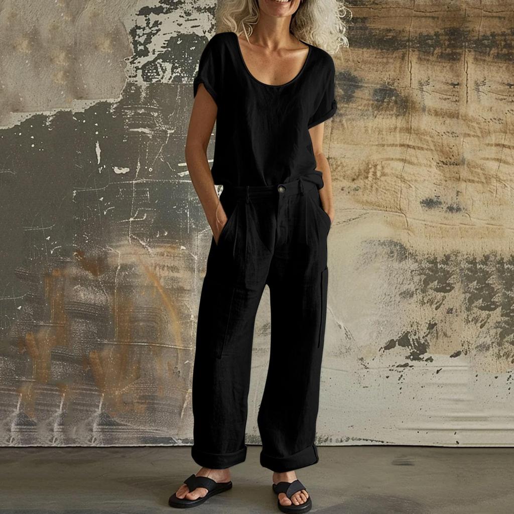 2 Piece Pants Sets For Women Cotton Linen Beach Travel Vacation Loose Outfits