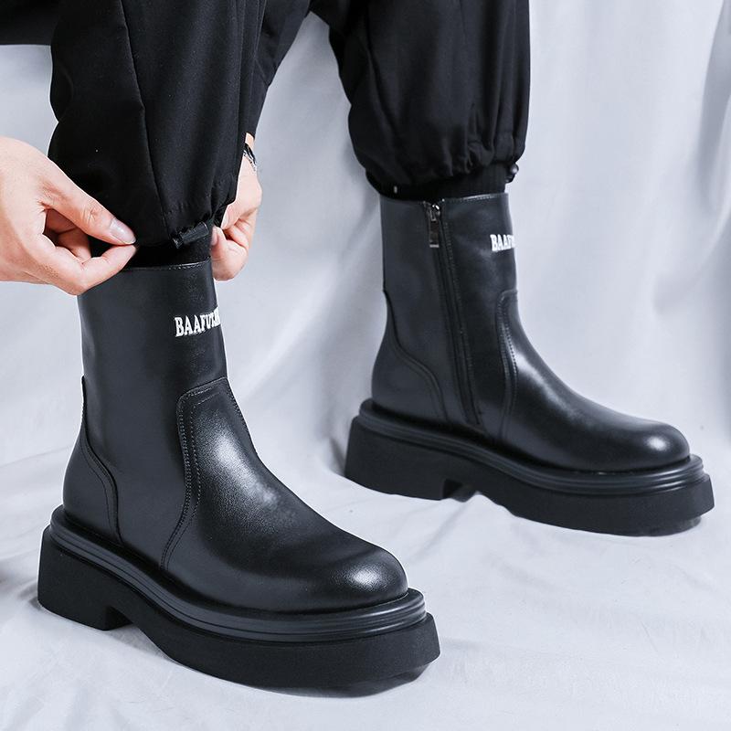 Martin boots men's high-top leather shoes Chelsea boots medium-top winter British style thick-soled heightening leather boots 5041-R