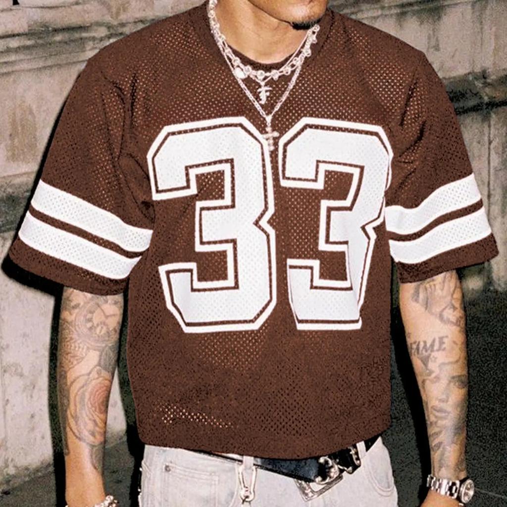 NO.33 Jersey Shirts Mesh Number Graphic Crew Neck Short Sleeve Streetwear Tee Tops