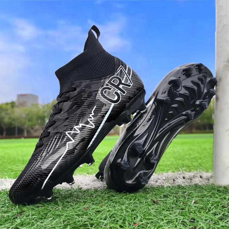 2025 new football shoes men's and women's high-top youth training long nails TF broken nails artificial turf sports shoes