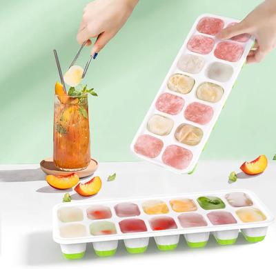 1-5PCS 6 Grid and 14 Grid Square Ice Cube Trays with Lids Silicone Soft Bottom Easy Release Mold for Homemade Ice