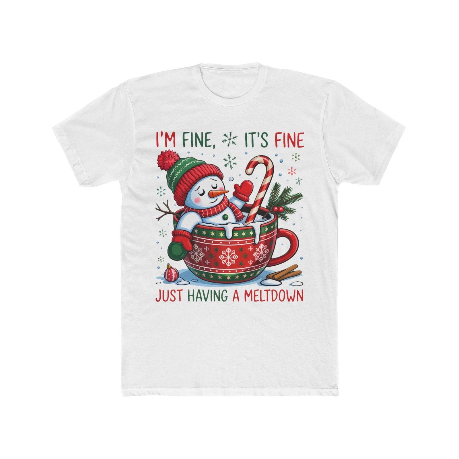 I’m Fine It’s Fine Snowman Tee | Funny Christmas Holiday Shirt Meltdown S