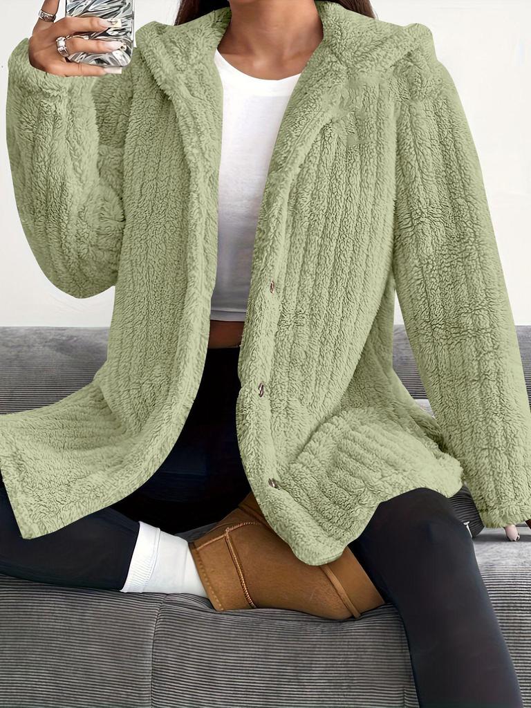 Cappotto di Peluche Morbido da Donna Autunno/Inverno 2025 Europa, Colore Unito, Manica Lunga, con Cappuccio, Vestibilità Larga