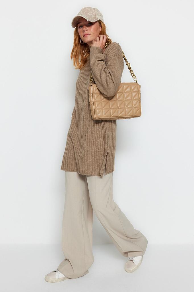 Women's Fashionable Stylish Hijab Sweater Mink High Collar Corduroy Knitwear Sweater