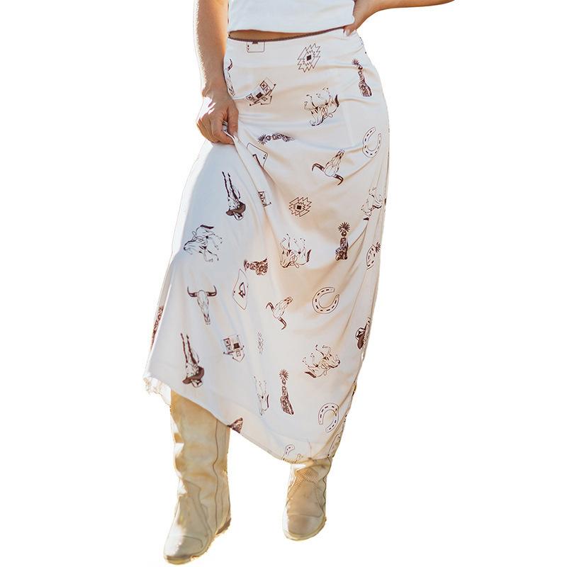 Women s High Waist Midi Skirt Fishtail Skirt Western Print Polyester Elegant Summer Maxi Skirt S