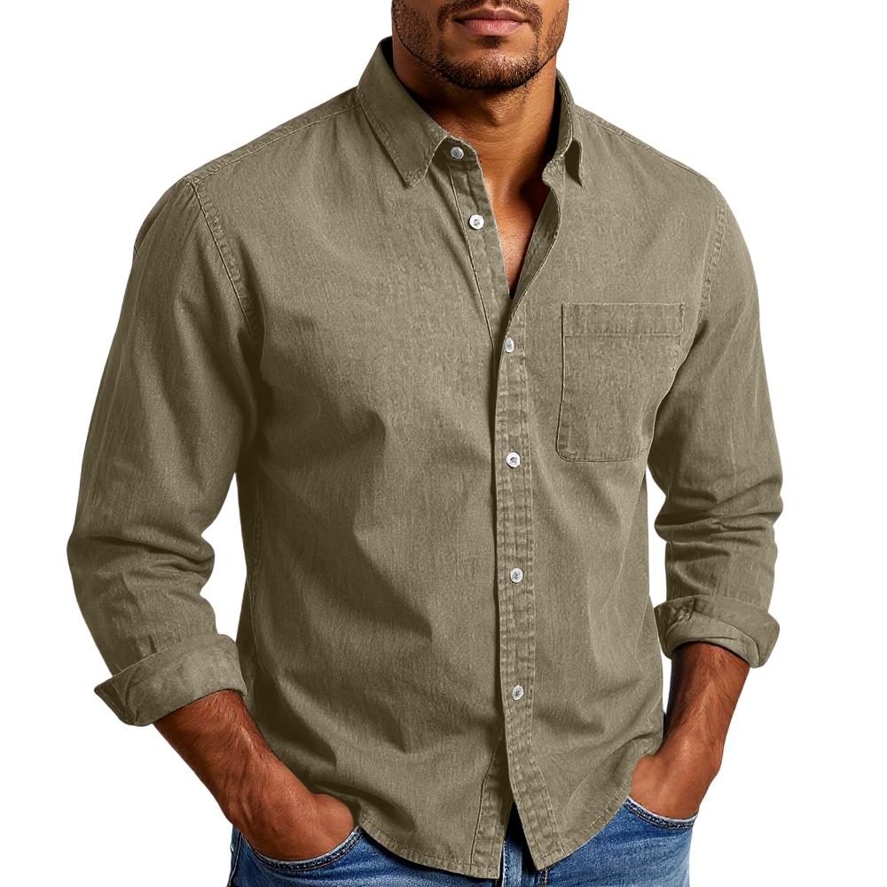 

Мужская рубашка с двойными карманами, повседневный топ с длинным рукавом, модный кардиган M хаки